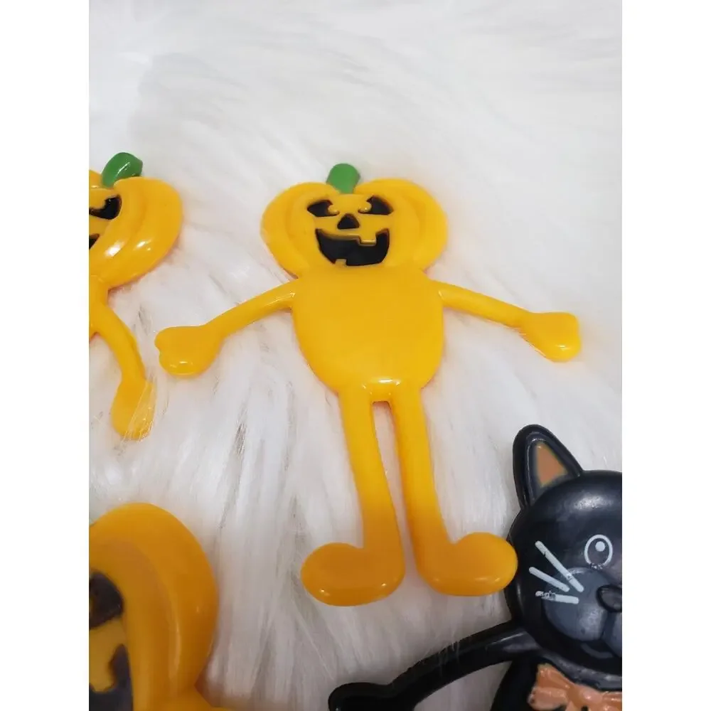 Vintage Bendy Rubber Figure Toy‎ Bendable Halloween Pumpkin Ghost Black Cat Lot